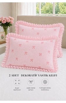 2 Li Pamuklu Fırfırlı Yastık Kılıfı 50x70 Pembe 2 Li Pamuklu Fırfırlı Yastık Kılıfı 50x70 Pembe