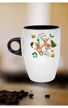 Yılbaşı Geyikli Kurabiye Baskılı Kupa Bardak Porselen Latte Filtre Kahve Fincanı Siyah Yılbaşı Geyikli Kurabiye Baskılı Kupa Bardak Porselen Latte Filtre Kahve Fincanı Siyah