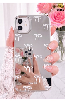 Fibaks iPhone 11 Uyumlu Kılıf Aynalı Bow Girl Fiyonk Desenli Darbe Emici Silikon Kapak Fibaks iPhone 11 Uyumlu Kılıf Aynalı Bow Girl Fiyonk Desenli Darbe Emici Silikon Kapak