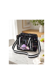 Çocuk Termal Okul Beslenme Çantası Şeffaf Cepli Peluş Aksesuarlı Omuz Askılı Lunch Bag Siyah Çocuk Termal Okul Beslenme Çantası Şeffaf Cepli Peluş Aksesuarlı Omuz Askılı Lunch Bag Siyah