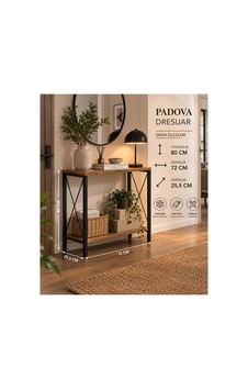 Padova Dresuar 80x72x25,5 Cm Metal Ayaklı Ahşap Raflı Dekoratif Antre Konsol