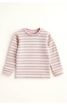 Esila Kids Kız Çocuk Body Pamuklu Çizgili Uzun Kollu 4-9 Yaş Pembe
