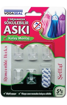 Vodaseal İz Bırakmadan Sökülebilir Askı 5Li - Şeffaf Vodaseal İz Bırakmadan Sökülebilir Askı 5Li - Şeffaf