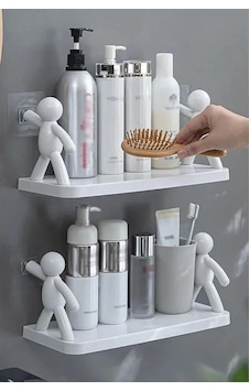 3 Lü Banyo Mutfak Organizer Şampuan Kozmetik Baharat Kavanoz Düzenleyici Yapışkanlı Raf Çöp Adam Siyah