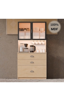 Ladin Mdf Kahve Köşesi Dolabı Çekmeceli Işıklı Bej Ladin Mdf Kahve Köşesi Dolabı Çekmeceli Işıklı Bej