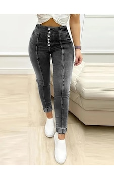 Kadın Rahat Kullanım Yüksek Bel Önden Düğmeli Jean Pantolon Siyah Kadın Rahat Kullanım Yüksek Bel Önden Düğmeli Jean Pantolon Siyah