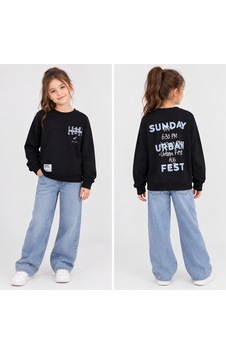 Fidekids Kız Çocuk Sweatshirt Uzun Kollu SiYAH