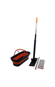 Kendinden Sıkmalı Katlanır - Tekerli Kovalı Mop Seti Yedek Bezli360 Başlık 11.5x41cm- Sap:130cm Bx4