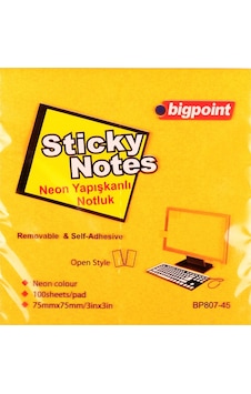 Bigpoint Yapışkanlı Not Kağıdı 75x75mm Neon Turuncu X 12 Adet Bigpoint Yapışkanlı Not Kağıdı 75x75mm Neon Turuncu X 12 Adet