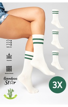Bamboo Star Bambu Tenis Çizgili Premium Kolej Çorabı Unisex Ekru Dikişsiz Soket Çorap 3'lü Paket Bamboo Star Bambu Tenis Çizgili Premium Kolej Çorabı Unisex Ekru Dikişsiz Soket Çorap 3'lü Paket