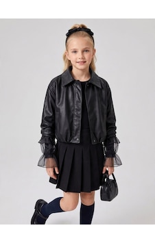 Zekids Kız Çocuk Bomber Deri Ceket-17593 Siyah Zekids Kız Çocuk Bomber Deri Ceket-17593 Siyah