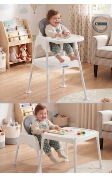 Bebeck Çalışma Masalı Tabureli Pedli 3 in1 Mama Sandalyesi Beyaz Metal Ayaklı