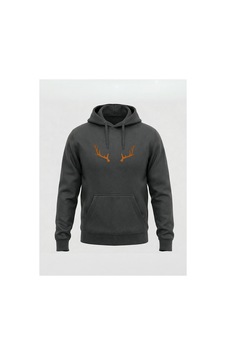 North Whiskers Geyik Boynuzu Baskılı Unisex Antrasit Hoodie Antrasit - 825655282 Antrasit - 825655282 Antrasit