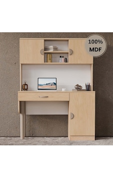 Ladin Mdf Kitaplıklı Dolaplı Çalışma Masası Bej Ladin Mdf Kitaplıklı Dolaplı Çalışma Masası Bej