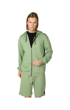 Defys Erkek Kapüşonlu Fermuarlı Oversıze Sweatshırt Haki Yeşil - 527577758 Haki Yeşil