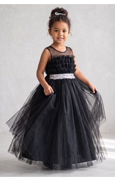 Mnk Baby & Kids Sapes Model Sırt Gipeli Tüllü Kız Çocuk Askılı Saten Abiye Mnk0618 Siyah