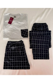Mh Moony Homewears 3'lü Gri Ekose Çeyizlik Cepli Erkek Pijaması Gri Mh Moony Homewears 3'lü Gri Ekose Çeyizlik Cepli Erkek Pijaması Gri
