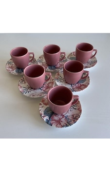 Keramika Dijital Kahve Fincanı 6lı Pembe Keramika Dijital Kahve Fincanı 6lı Pembe