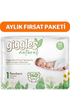Giggles Natural 1 Numara Yenidoğan Pamuklu Bebek Bezi 140 Adet