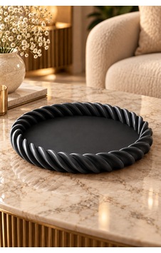 Jasper Siyah Dekoratif Yuvarlak Sunum Tepsisi 3d Baskı Kahve Çay Lokum Ve İkram Tepsisi Jasper Siyah Dekoratif Yuvarlak Sunum Tepsisi 3d Baskı Kahve Çay Lokum Ve İkram Tepsisi