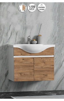 Yıldız 65 Cm Beyaz-atlantik Çam Mdf Seramik Lavabolu Asma Banyo Alt Dolabı Beyaz - Atlantik Çam Yıldız 65 Cm Beyaz-atlantik Çam Mdf Seramik Lavabolu Asma Banyo Alt Dolabı Beyaz - Atlantik Çam