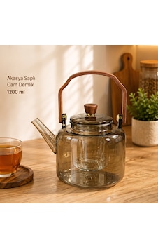 Akasya Saplı Demlik - 1200 Ml - Borosilikat Cam Renkli