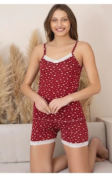 Lukitus İp Askılı Şortlu Milan Kumaş Kadın Pijama Takımı Bordo Lukitus İp Askılı Şortlu Milan Kumaş Kadın Pijama Takımı Bordo