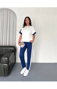 Defymoda Kadın Modal Dokulu Kumaş Yanı Şeritli Takım Lacivert Defymoda Kadın Modal Dokulu Kumaş Yanı Şeritli Takım Lacivert