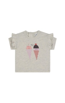 Antebies Organik Gri Melanj Dondurma Baskılı Kısa Kollu Kız Bebek Tshirt