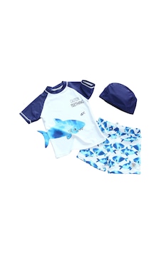 Petityu Upf50+ Güneş Korumalı Beyaz Laci Mavi Shark 3 Lü Set Kısa Laci Kol Caution Teething Yazılı Beyaz - Mavi Petityu Upf50+ Güneş Korumalı Beyaz Laci Mavi Shark 3 Lü Set Kısa Laci Kol Caution Teething Yazılı Beyaz - Mavi