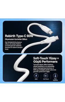 Proove Rebirth Type-c To Type-c 60w Hızlı Şarj Ve Veri Kablosu 1m Telefon Ve Tablet Uyumlu Proove Rebirth Type-c To Type-c 60w Hızlı Şarj Ve Veri Kablosu 1m Telefon Ve Tablet Uyumlu