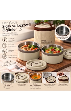 Favora 2'li Çelik Termoslu Lunch Box Yemek Kabı Seti Bej
