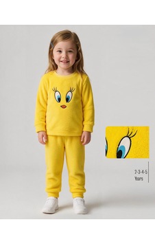 Umutgiyim Kız Çocuk Peluş Tweety Desenli 2 Parça Pijama Takımı Sarı