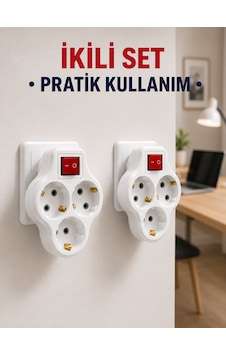Kablosuz 3 Lü Priz Çoklayıcı Açma Kapama Anahtarlı Duvar Tipi 2 Adet Set 0 Kablosuz 3 Lü Priz Çoklayıcı Açma Kapama Anahtarlı Duvar Tipi 2 Adet Set 0