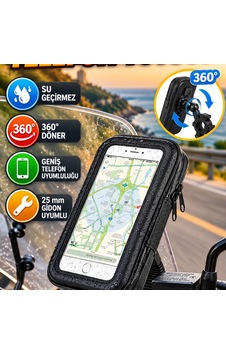 Su Geçirmez 360 Döner Motosiklet Ve Bisiklet Telefon Tutucu 25 Mm Gidon Uyumlu Su Geçirmez 360 Döner Motosiklet Ve Bisiklet Telefon Tutucu 25 Mm Gidon Uyumlu