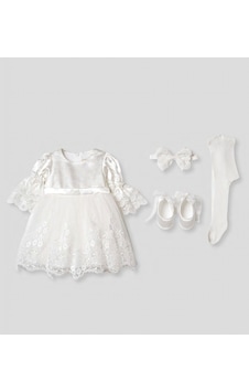 Pugi Baby Kız Bebek Şık Dantelli Mevlüt / Özel Gün Elbisesi Beyaz Pugi Baby Kız Bebek Şık Dantelli Mevlüt / Özel Gün Elbisesi Beyaz