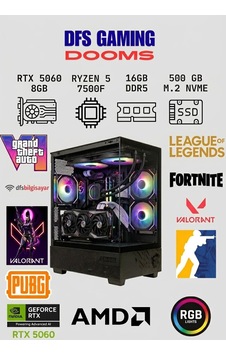 Dfs Gaming Dooms R5-7500F 16 GB 512 GB SSD RTX5060 Dos Masaüstü Oyuncu Bilgisayar Dfs Gaming Dooms R5-7500F 16 GB 512 GB SSD RTX5060 Dos Masaüstü Oyuncu Bilgisayar