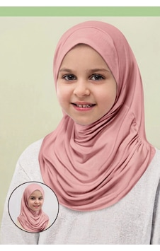 Myreal Pratik Geçmeli Hazır Eşarp Kız Çocuk - Esnek, Terletmez Günlük Çocuk Şalı pembe