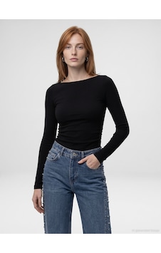 Dilvin 33270 Sıcak Tutan Kayık Yaka Bra-free Top Siyah