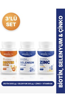 Hotay Nutrition Wooggs Vital Biotin 5000 Mcg + Selenyum 200 Mcg + Çinko Pikolinat Bisglisinat B6 120 Tablet 3'lü Set