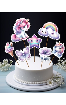 Unicorn Gökkuşağı Büyük Boy Pasta Kürdanı Pasta Süsü 7 Parça Unicorn Gökkuşağı Büyük Boy Pasta Kürdanı Pasta Süsü 7 Parça