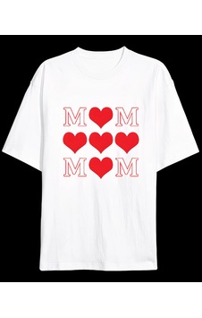 Novalisse Anneler Günü Hediye Mom Kalp Baskılı Oversize Bisiklet Yaka T-shirt - Beyaz Çoklu Renk Novalisse Anneler Günü Hediye Mom Kalp Baskılı Oversize Bisiklet Yaka T-shirt - Beyaz Çoklu Renk