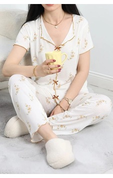 Seka Store Seka Viskon Pijama Takımı Beyazcamel - 70090.1952. Çok Renkli