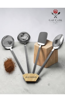 4'lü Mutfak Servis Seti Kepçe-kevgir-spatula-kaşık 18/0 Kalite Paslanmaz Çelik 4'lü Mutfak Servis Seti Kepçe-kevgir-spatula-kaşık 18/0 Kalite Paslanmaz Çelik