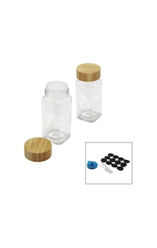 12 Pcs Takım Kare Cam Baharatlık - Tuzluk Bambu Kapaklı 5250 Diğer