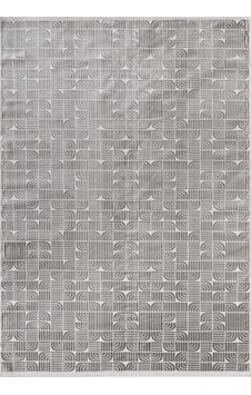 Best 114a Antrasit Modern Geometrik Desen Parlak Makinada Yıkanabilir Salon Halısı-693 Antrasit