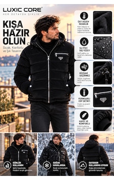 Luxic Core Luxıc Core Erkek Kapüşonlu Şişme Mont İçi Polarlı, Su İtici, Sıcak Tutan Günlük Kışlık Mont Siyah Luxic Core Luxıc Core Erkek Kapüşonlu Şişme Mont İçi Polarlı, Su İtici, Sıcak Tutan Günlük Kışlık Mont Siyah
