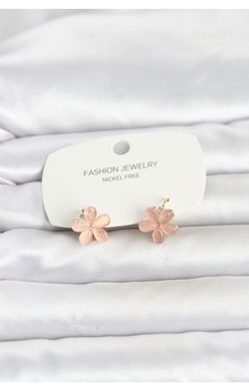 Pirinç Gold Renk Pembe Çiçek Model Çocuk Küpe - Pembe Pirinç Gold Renk Pembe Çiçek Model Çocuk Küpe - Pembe