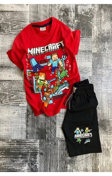 Koçak Kids Blok Oyun Desenli Kırmızı Renk Erkek Çocuk Şortlu Takım