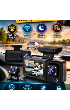 3 Kameralı Full Hd Araç Kamerası Wi-fi, Gece Görüş, Park Koruma Ve Döngüsel Kayıt 3 Kameralı Full Hd Araç Kamerası Wi-fi, Gece Görüş, Park Koruma Ve Döngüsel Kayıt